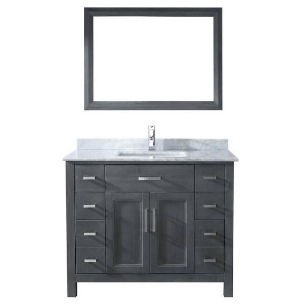 Studio Bathe Kelly 42 in. Vanity in French Gray with Marble Vanity Top in Carrara White and Mirror