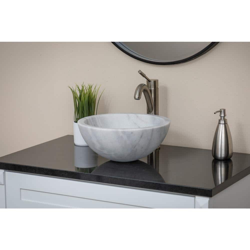 14'' White Marble Circular Vessel Bathroom Sink