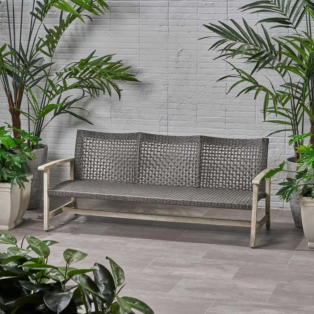 31 in. Wicker outdoor Bench with 3-Seater and Large Seating Capacity in Gra