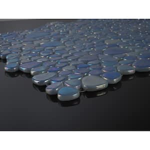 Glass Tile Love Unconditional 12" x 12" Blue Pebble Mosaic Glossy Glass Wall, Floor Tile (10.76 sq. ft./13-Sheet Case)