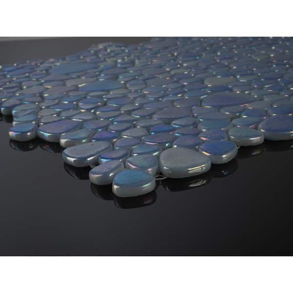 Glass Tile LOVE Unconditional 12 in. X 12 in. Blue Pebble Glossy Glass Mosaic Tile for Wall/Floor (10.76 sq. ft./case)