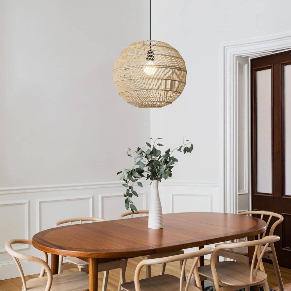 1-Light Natural Bohemian Modern Woven Rattan Chandelier Rustic Coastal Style Adjustable Dining Room Kitchen Island Use price history on PriceWatchPro
