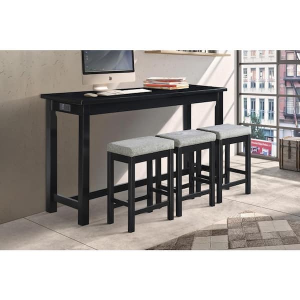 EVERGLADE HOME Brim 4-Piece Rectangular Black Wood Top Counter Height Dining Room Set