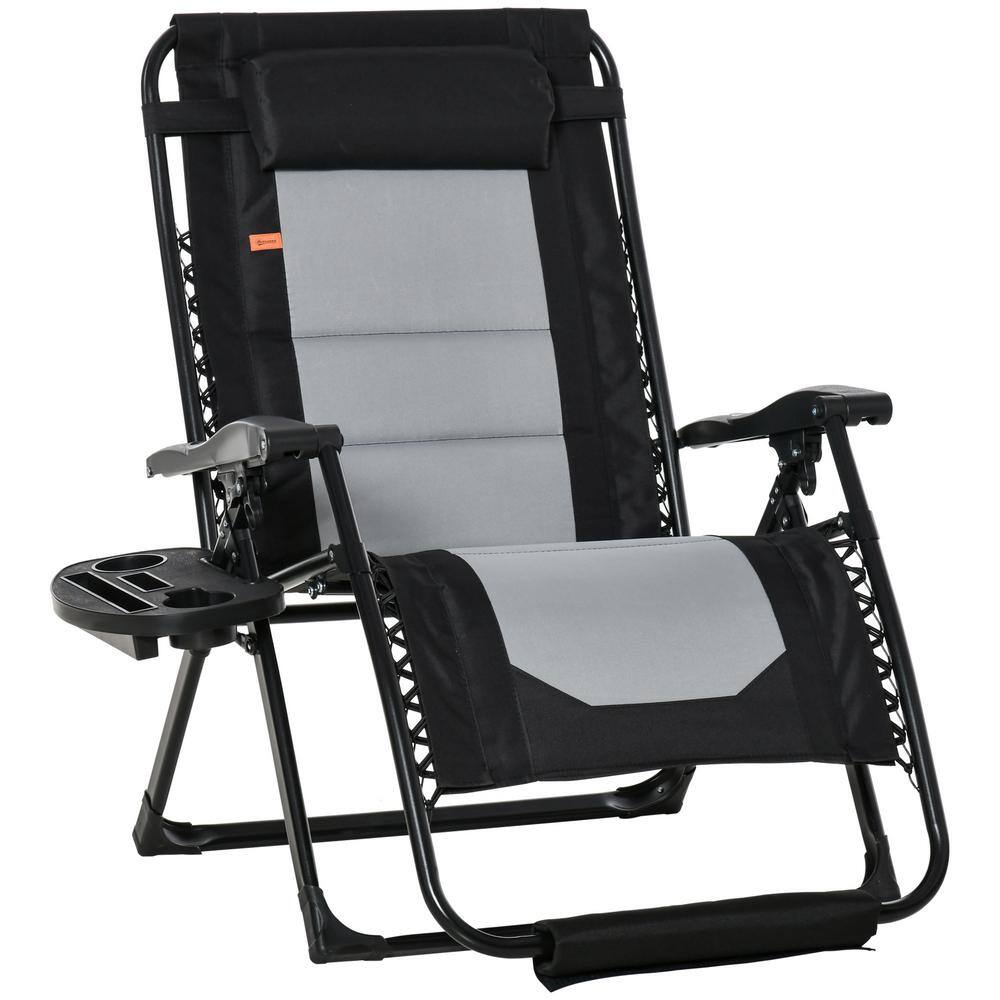 Black and Gray Steel Zero Gravity Reclining Lounger with Cushions