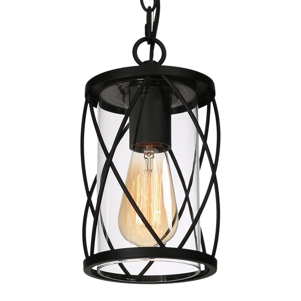 Uolfin TORA 1-Light Matte Black Outdoor Lantern Pendant Light with Clear  Glass Shade 628A7NBEABU256P - The Home Depot