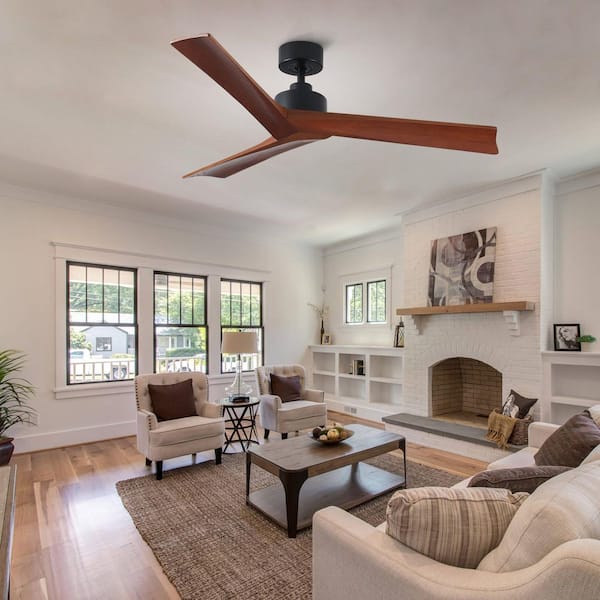 Vera 52 in. Indoor Matte Black Standard Downrod Mount Ceiling Fan Without Light with Soild Wood Blades