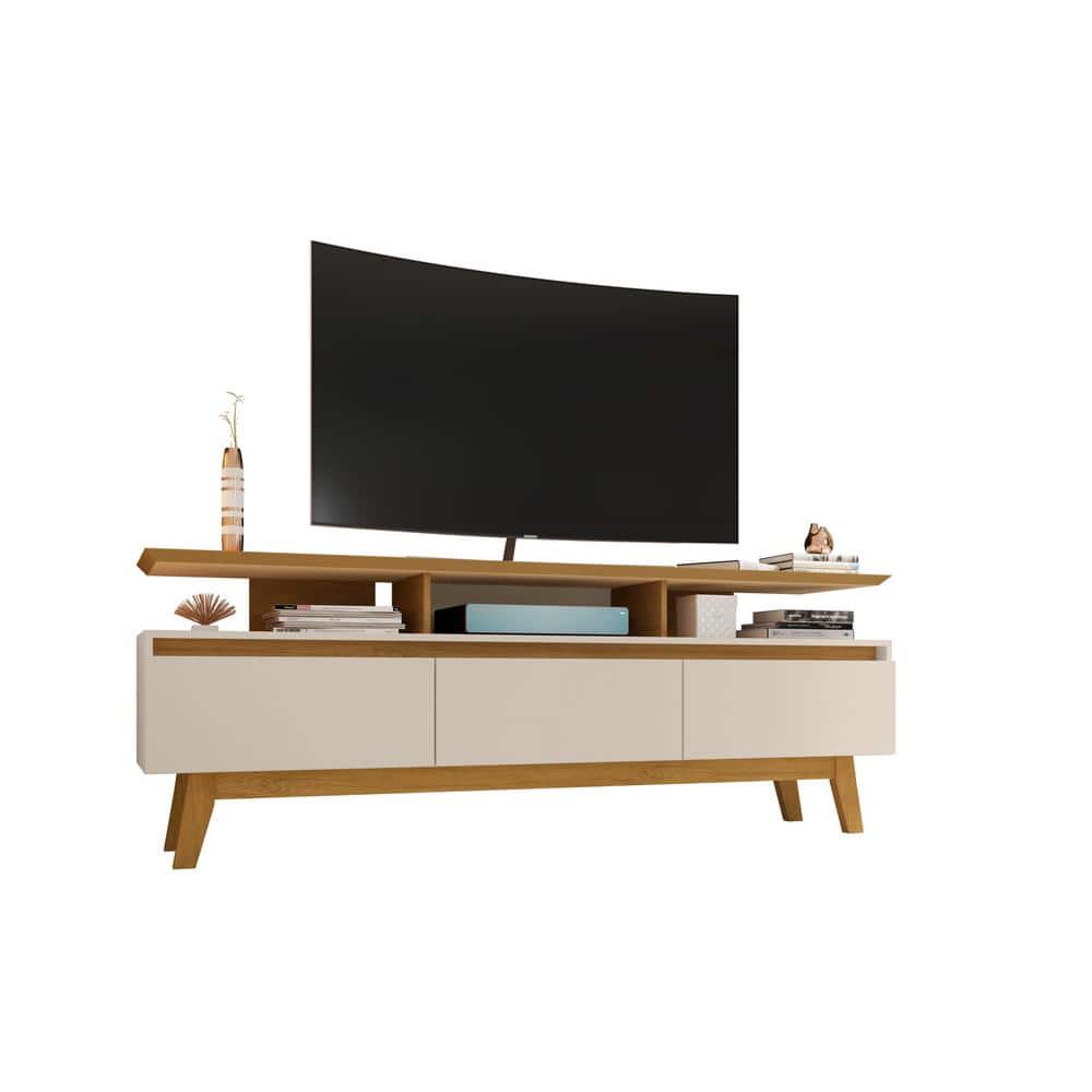 Mid-Century Modern Off White and Cinnamon TV Stand with Storage