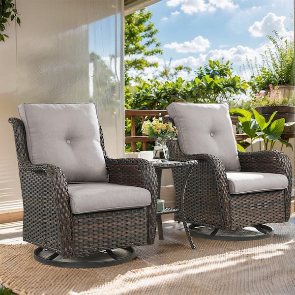 Gymojoy Carolina Brown Wicker Patio Conversation Deep Seating Set with Olefin Gray Cushions