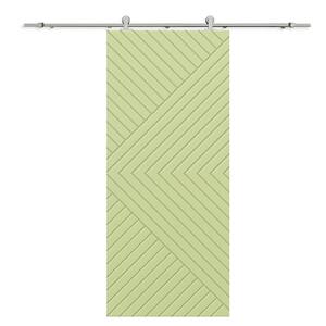 Chevron Arrow 30 in. x 80 in. Fully Assembled Sage Green Stained MDF Modern Sliding Barn Door with Hardware Kit