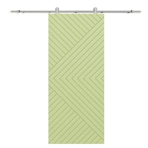 Chevron Arrow 30 in. x 96 in. Fully Assembled Sage Green Stained MDF Modern Sliding Barn Door with Hardware Kit
