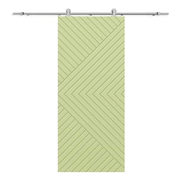 CALHOME Chevron Arrow 28 in. x 84 in. Fully Assembled Sage Green Painted MDF Modern Sliding Barn Door with Hardware Kit