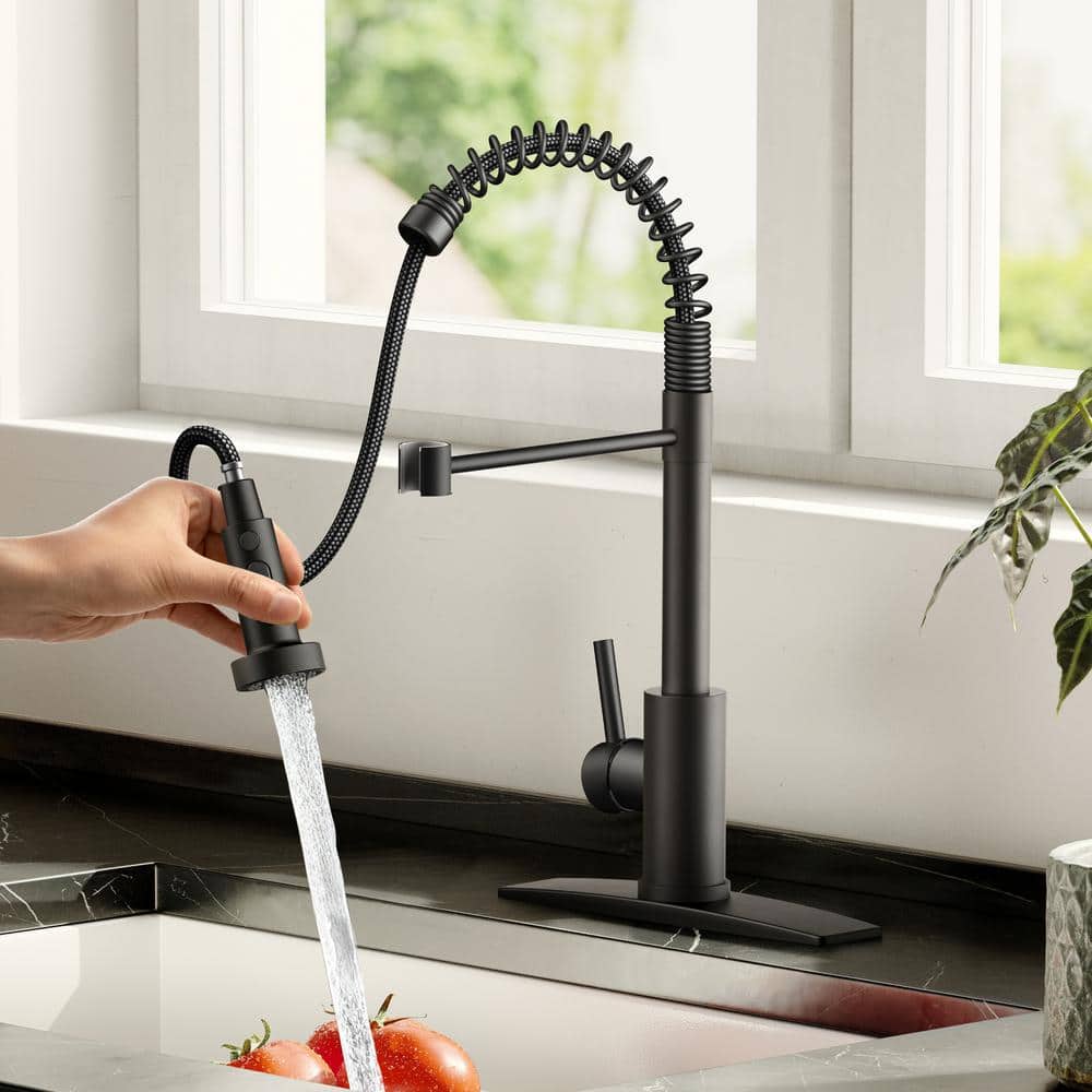 Matte Black Stainless Steel Pull Down Kitchen Faucet with Soap Dispenser