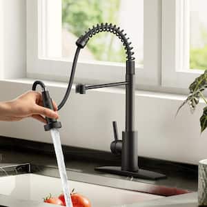 Single Handle Kitchen Faucet with Pull Down Function Sprayer Kitchen Sink Faucet with Deck Plate in Matte Black