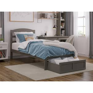 Warren 38-1/4 in. W Grey Twin Extra Long Solid Wood Frame with Foot Drawer and USB Device Charger Platform Bed