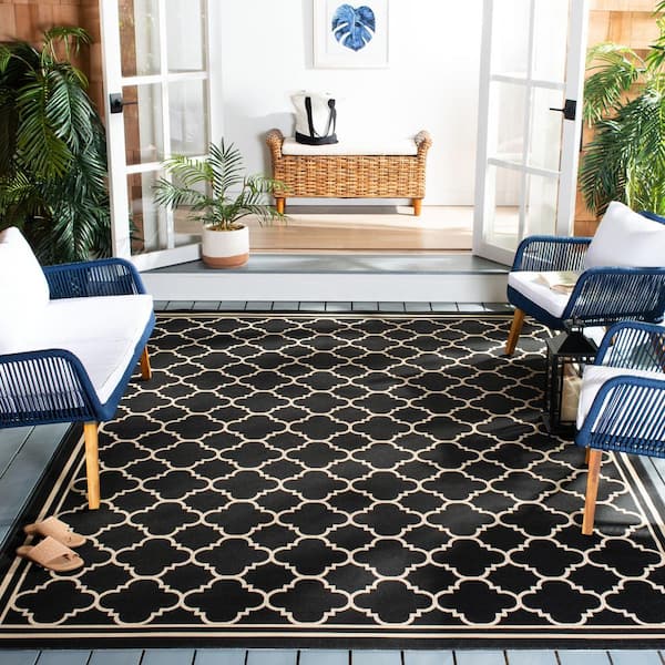 Courtyard Black/Beige 8 ft. x 10 ft. Geometric Moroccan Indoor/Outdoor Area Rug