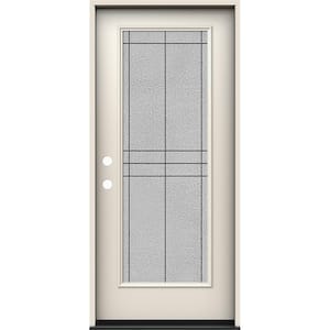 36 in. x 80 in. Right-Hand Full Lite Dilworth Decorative Glass Primed Fiberglass Prehung Front Door