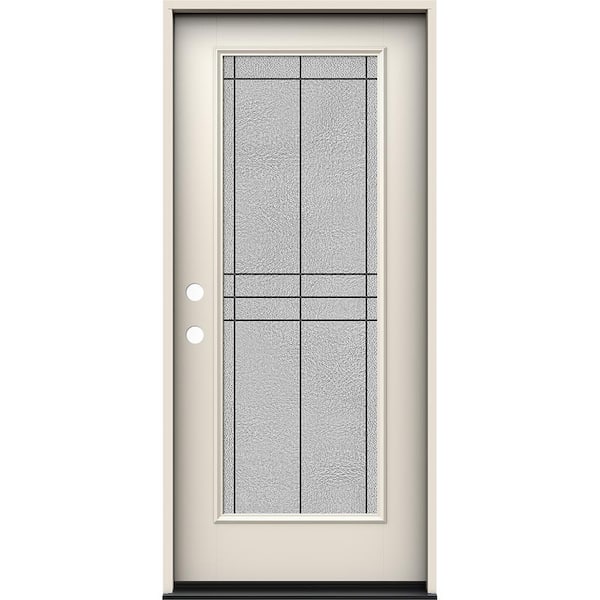 JELD-WEN 36 in. x 80 in. Right-Hand Full Lite Dilworth Decorative Glass Primed Fiberglass Prehung Front Door