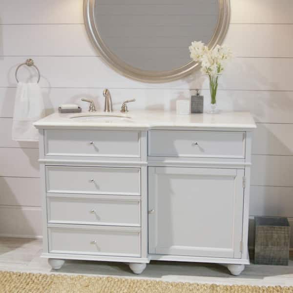Home Decorators Collection Hampton Harbor 48 in. W x 22 in. D x 35 in. H Single Sink Freestanding Bath Vanity in Gray with White Marble Top