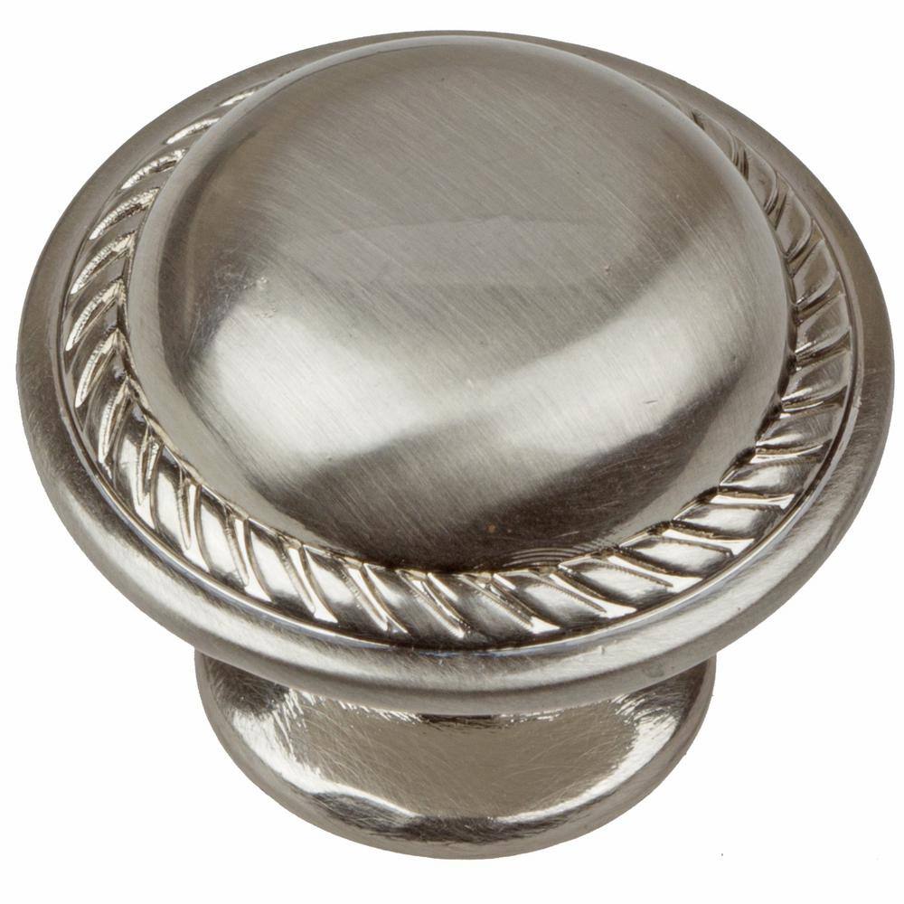 Satin Nickel Round Rope Cabinet Knob with Mounting Hardware