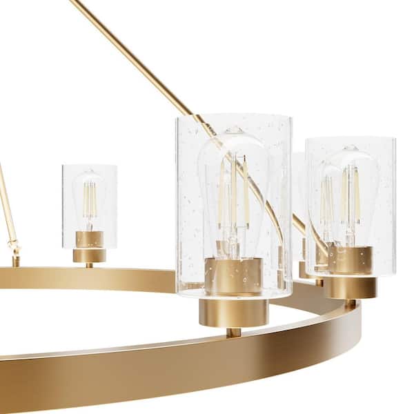 Hunter - Hartland 12-Light Alturas Gold Wagon Wheel Chandelier with Clear Seeded Glass Shades