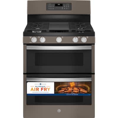 30 in. 6.8 cu. ft. Double Oven Gas Range Convection Oven in Slate