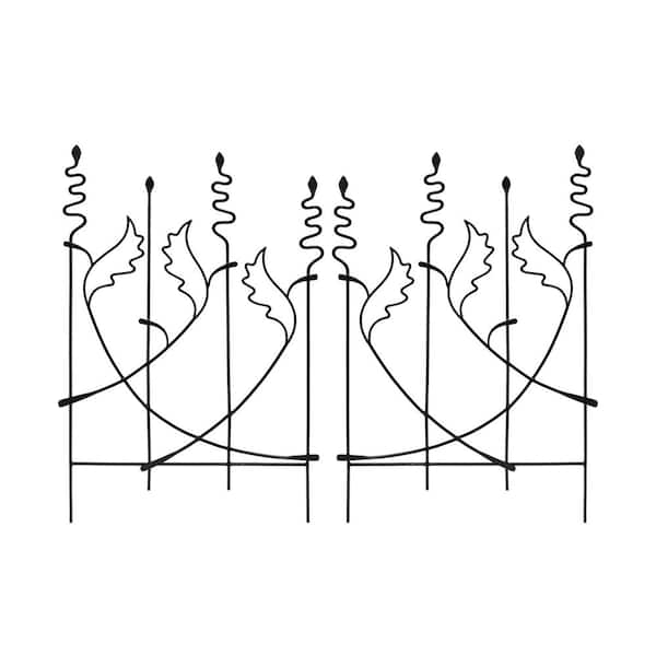 Achla Designs 47 in. H Black Powdercoated Wrought Iron Outdoor Garden Acanthus Fence Trellis w/4 Ground Stake (Set of 2)
