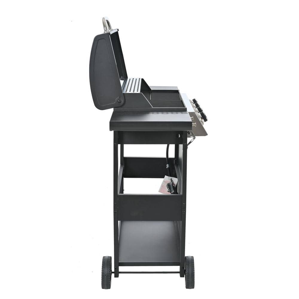 4-Burner Black Stainless Steel Propane Gas Grill with Side Burner