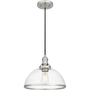 Wyncroft 1-Light Brushed Nickel Shaded Pendant with Clear Seedy Glass Shade