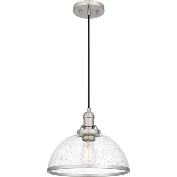 DSI LIGHTING Wyncroft 1-Light Brushed Nickel Shaded Pendant with Clear Seedy Glass Shade