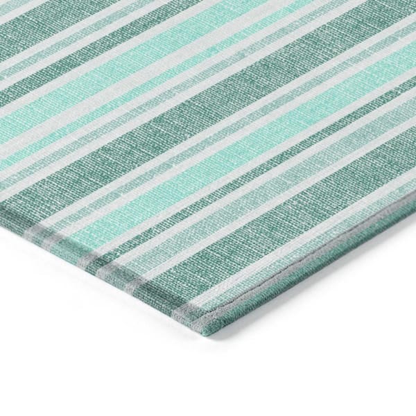 Turquoise 8 ft. x 8 ft. Woven Striped Polyester Round Indoor / Outdoor Area Rug