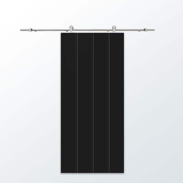 CALHOME 30 in. x 80 in. Black Painted Composite MDF Paneled Interior Sliding Barn Door with Hardware Kit