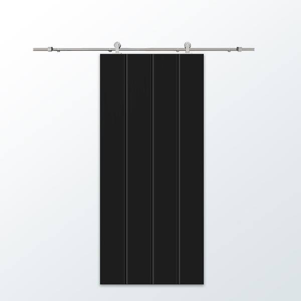 CALHOME 36 in. x 80 in. Black Painted Composite MDF Paneled Interior Sliding Barn Door with Hardware Kit