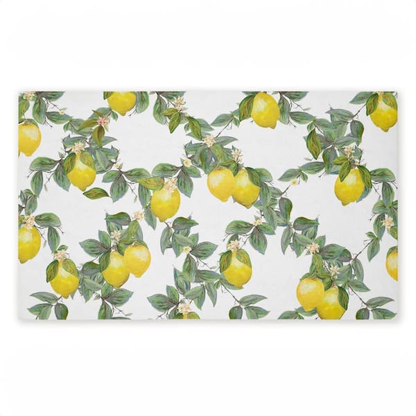 Fruity Lemony Vine Pattern Green 18 in. x 30 in. Polyester Non-Slip Outdoor Door Mat