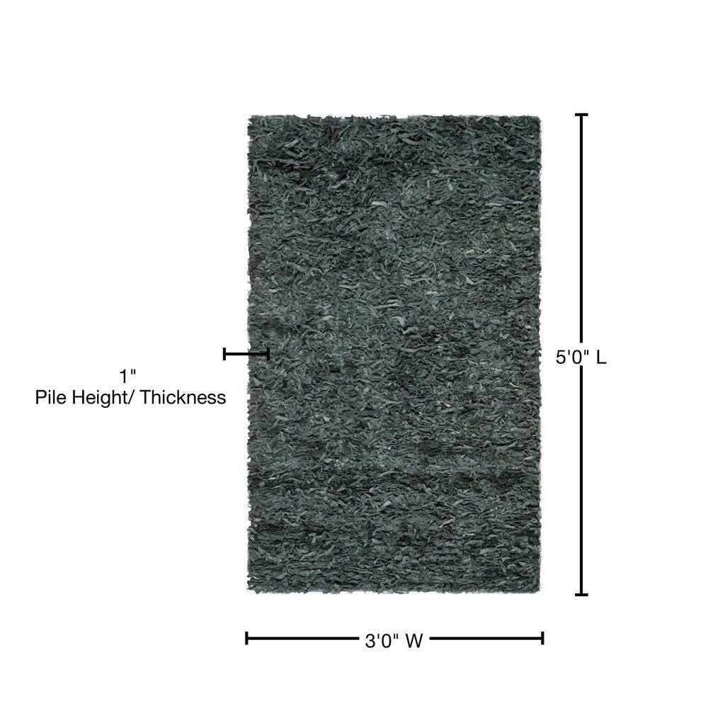 Hand-Knotted Gray Leather Shag 8' x 10' Cotton-Weave Area Rug