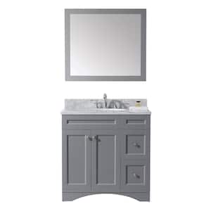 Elise 36 in. W Bath Vanity in Gray with Marble Vanity Top in White with Round Basin and Mirror