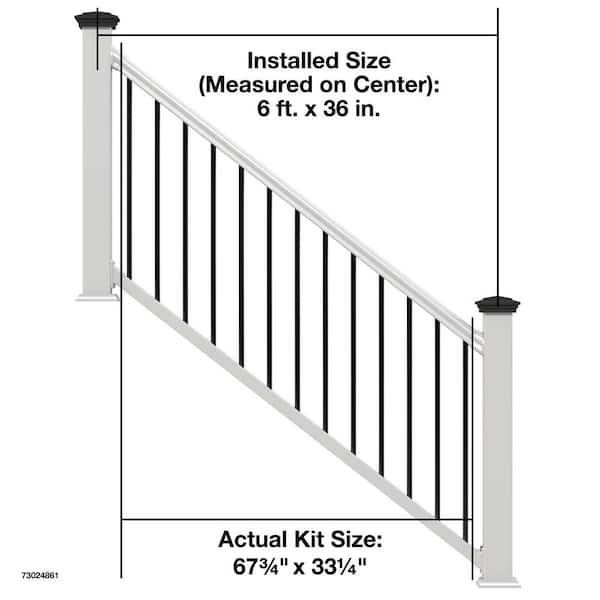 Veranda Traditional 6 ft. x in. Size 67-3/4 x 33 1/4") White PolyComposite Rail Kit Black Metal Balusters 73024861 - The Home Depot