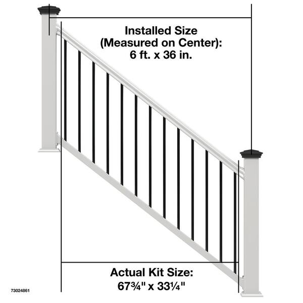 Veranda Traditional 6 Ft X 36 In Actual Size 67 3 4 X 33 1 4 White Polycomposite Stair Rail Kit With Black Metal Balusters The Home Depot