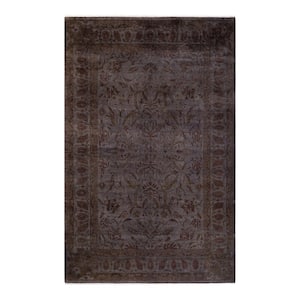 Gray 5 ft. 10 in. x 9 ft. 3 in. Fine Vibrance One-of-a-Kind Hand-Knotted Area Rug
