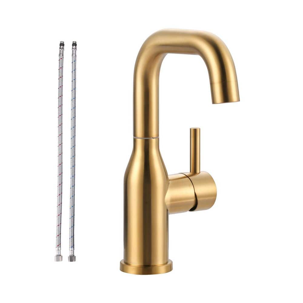 Single Handle Single Hole Kitchen Bar Faucet with Water Supply Lines in Brushed Gold price history on PriceWatchPro