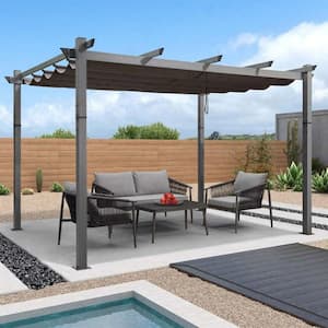 10 ft. x 13 ft. Grey Aluminum Outdoor Retractable Pergola with Sun Shade Canopy for Garden Porch Beach Pavilion