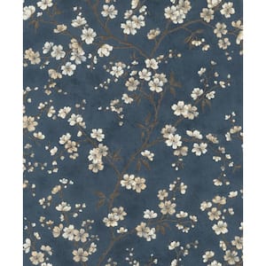 Tsubomi Blue Cherry Blossom Vinyl Non-Pasted Wallpaper Roll