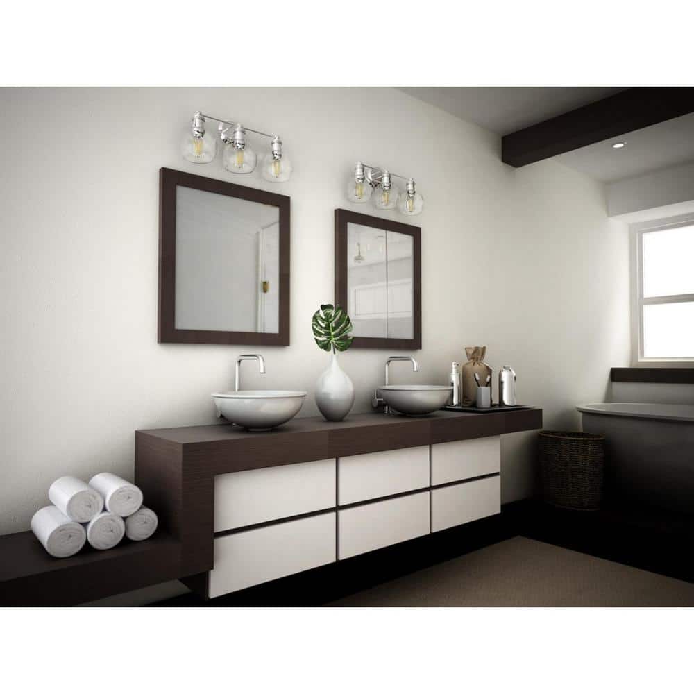 Hansford Polished Nickel 3-Light Bath Vanity Fixture with Clear Glass Shades