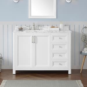 Sandon 48 in. W x 22 in. D x 34.5 in. H Single Sink Bath Vanity in White with Carrara Marble Top