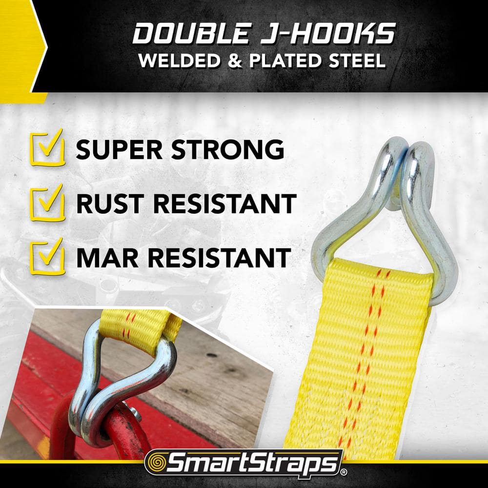 Yellow 30 ft. Heavy-Duty Ratchet Tie Down Strap with J-Hook