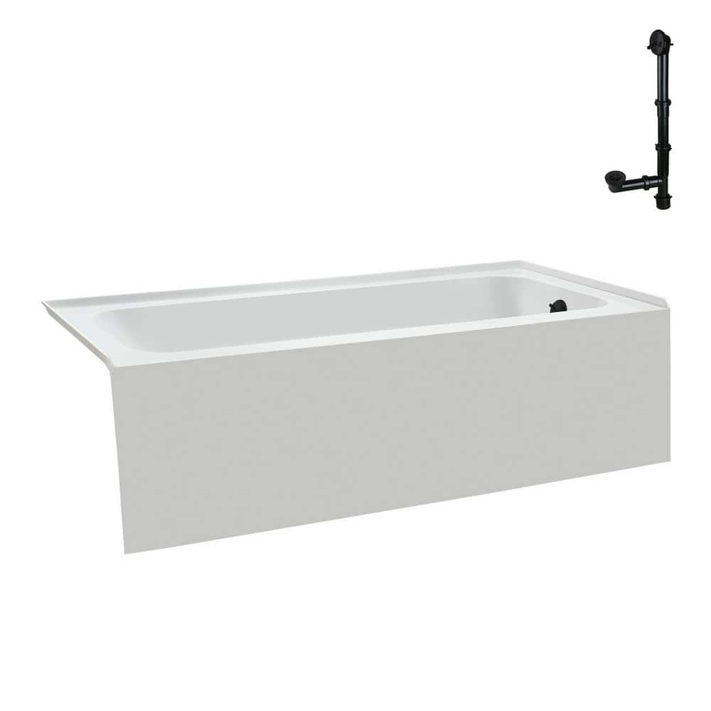 Glossy White Rectangular Acrylic Alcove Bathtub with Matte Black Trim