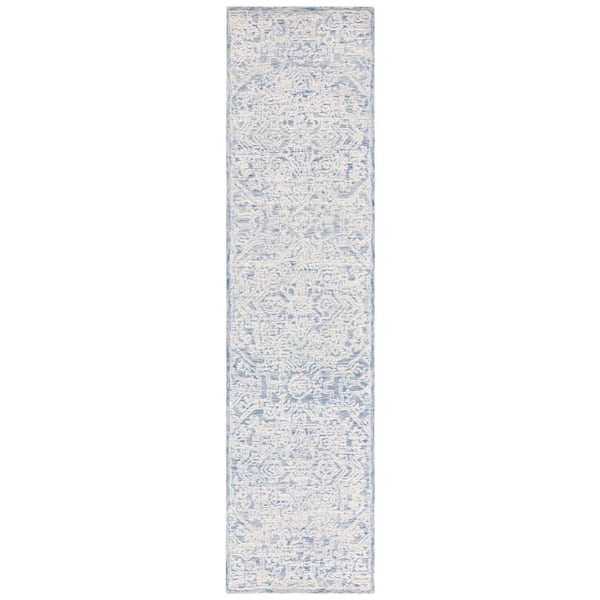 Roslyn 2 ft. x 9 ft. Blue/Ivory Distressed Ornate Runner Rug