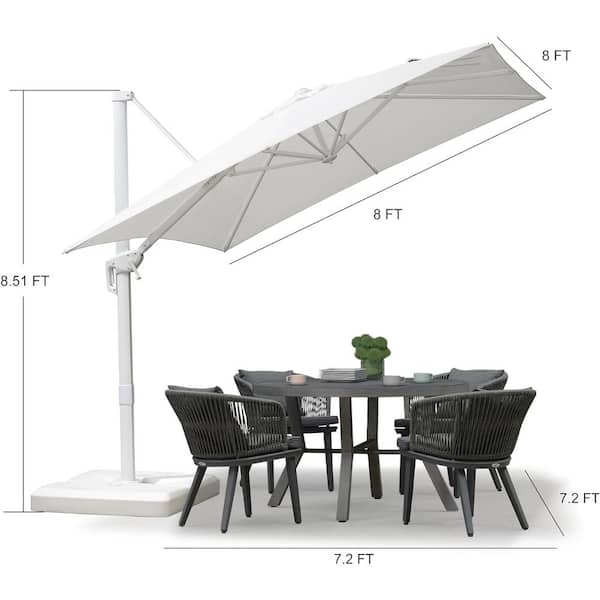 8 ft. Square Outdoor Patio Cantilever Umbrella White Aluminum Offset 360° Rotation Umbrella in White