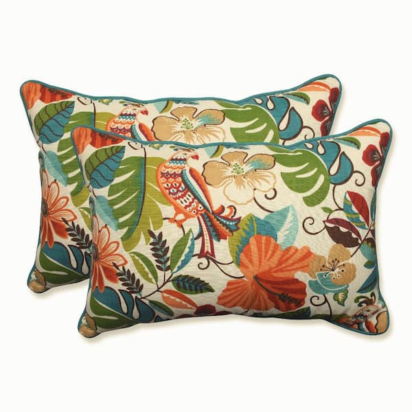 Pillow Perfect 594965 Outdoor Lensing Jungle Over Sized Rectangular Throw Pillow Set of 2 in White Traditional Bellacor