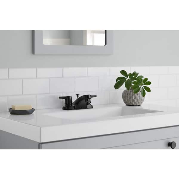Aragon 4 in. Centerset Double-Handle Bathroom Faucet with Pop-Up Drain in Matte Black