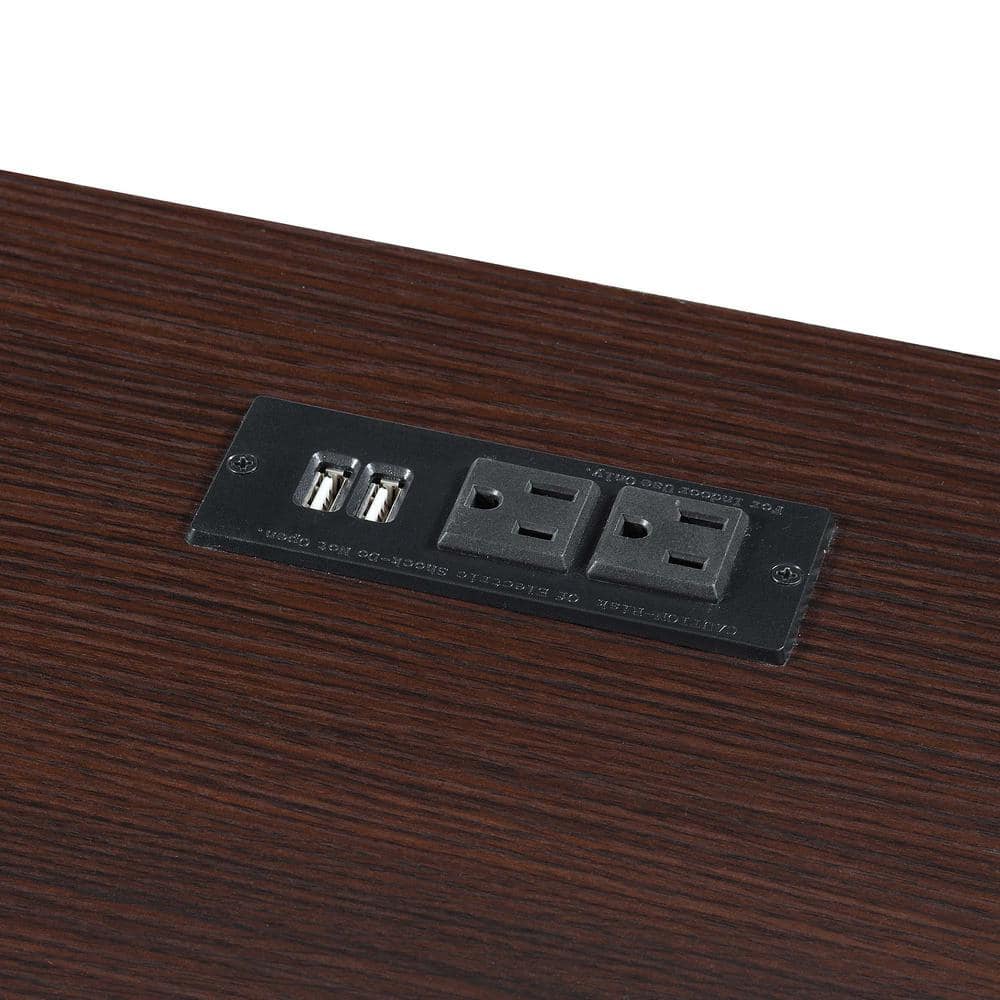 Espresso Wood Trestle Desk with USB Charging Station